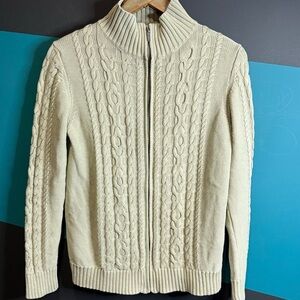 L.L. Bean Green Cable Knit Cardigan Sweater